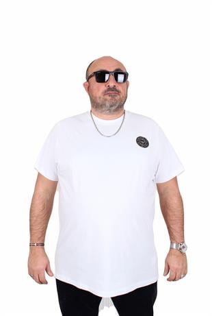 Erkek Büyük Beden Sıfır Yaka Tişört EA 25137 BEYAZ