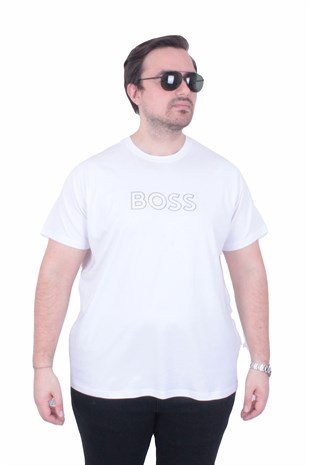 Erkek Büyük Beden Sıfır Yaka Tişört BSS 26115 BEYAZ