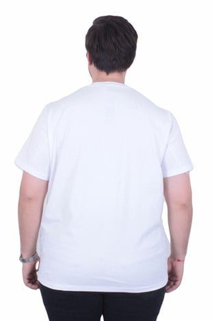 Erkek Büyük Beden Sıfır Yaka Tişört BRBR 26105 BEYAZ