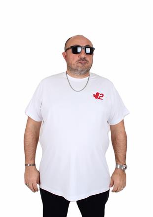 Erkek Büyük Beden Sıfır Yaka Tişört Dsgrd 25104 BEYAZ