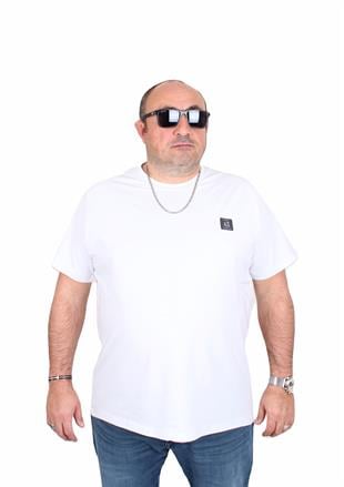 Erkek Büyük Beden Sıfır Yaka Tişört Arm Ex 25112 BEYAZ