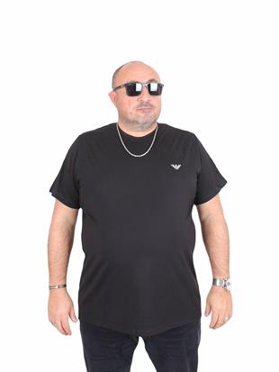 Erkek Büyük Beden Sıfır Yaka Tişört Armny 25103 SIYAH