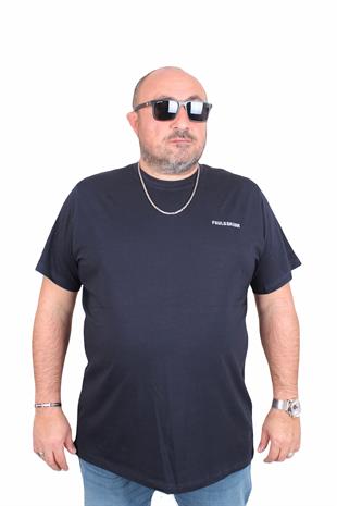 Erkek Büyük Beden Sıfır Yaka Tişört PShrk 25108 LACIVERT