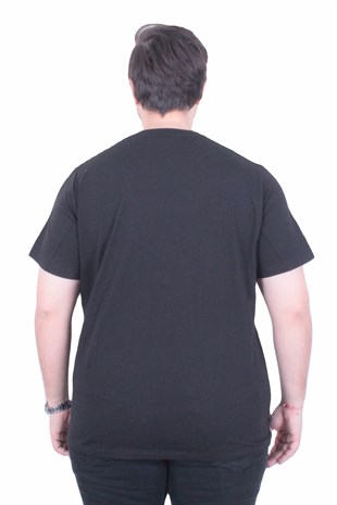 Erkek Büyük Beden Sıfır Yaka Tişört BSS 26109 SIYAH