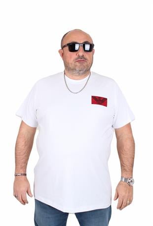 Erkek Büyük Beden Sıfır Yaka Tişört GA 25118 BEYAZ