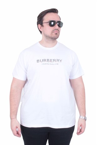Erkek Büyük Beden Sıfır Yaka Tişört BRBR 26117 BEYAZ