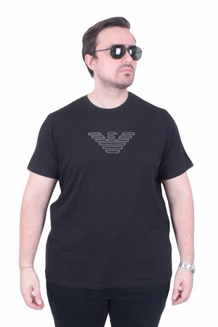 Erkek Büyük Beden Sıfır Yaka Tişört EA 26120 SIYAH