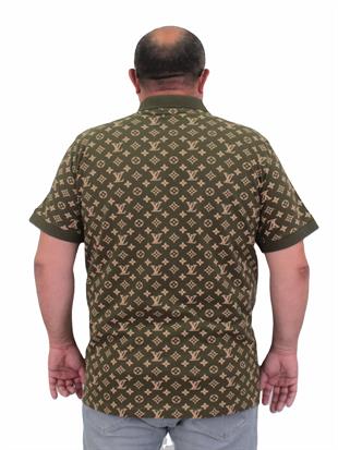 Erkek Büyük Beden Polo Yaka Tişört LV 24459 Askeri Yeşil