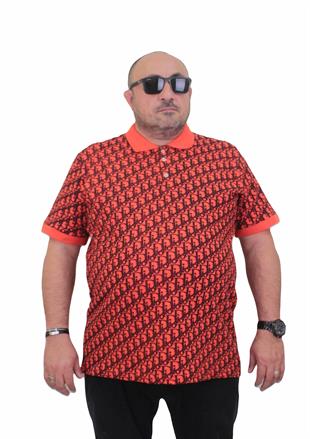 Erkek Büyük Beden Polo Yaka Tişört DR24456 Nar Çiçeği
