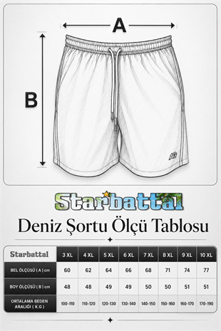 Starbattal Erkek Büyük Beden Deniz Şortu Turtle 26602 KIRMIZI