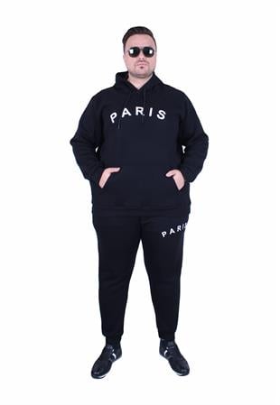 Starbattal Erkek Büyük Beden 3 İplik Eşofman Takım Paris TK25609 SIYAH