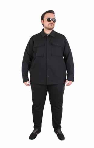 Starbattal Erkek Büyük Beden Çift Cep Kapaklı Eşofman Takım TK25605 SIYAH