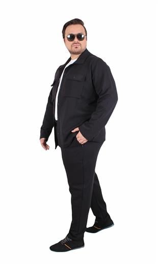 Starbattal Erkek Büyük Beden Çift Cep Kapaklı Eşofman Takım TK25605 SIYAH