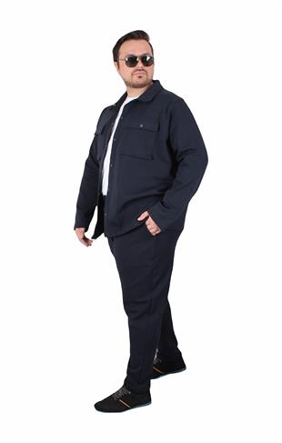 Starbattal Erkek Büyük Beden Çift Cep Kapaklı Eşofman Takım TK25605 LACIVERT