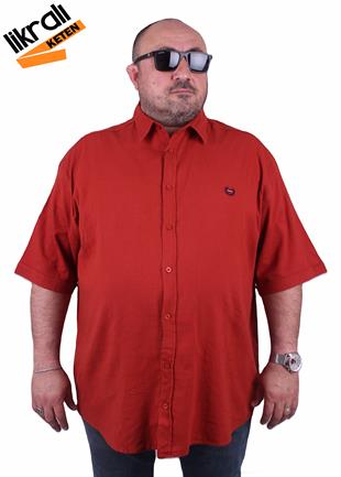 Starbattal Büyük Beden Kısa Kol Erkek Likralı Keten Gömlek 11300 KIREMIT