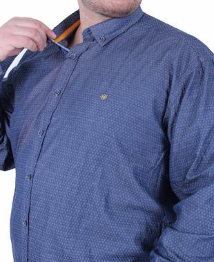 Starbattal Erkek Büyük Beden Cepsiz Desenli Nakışlı Gömlek 11364 INDIGO