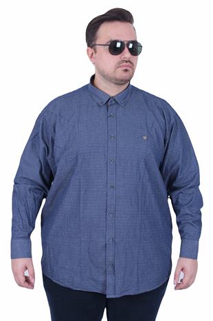 Starbattal Erkek Büyük Beden Cepsiz Desenli Nakışlı Gömlek 11364 INDIGO