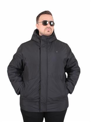 Starbattal Erkek Büyük Beden Kapüşonlu Mont Lujo 2504 SIYAH