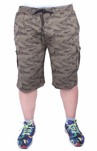 Starbattal Büyük Beden Likralı Erkek Penye Şort Honeycomb Camouflage 23612 HAKI