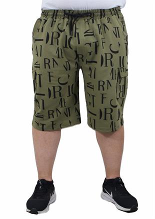 Starbattal Büyük Beden Letter Dance Likralı Erkek Penye Şort 23608 Askeri Yeşil