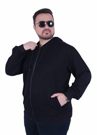 Starbattal Büyük Beden Basic Mevsimlik Fermuarlı Kapüşonlu Sweat 22751 SIYAH