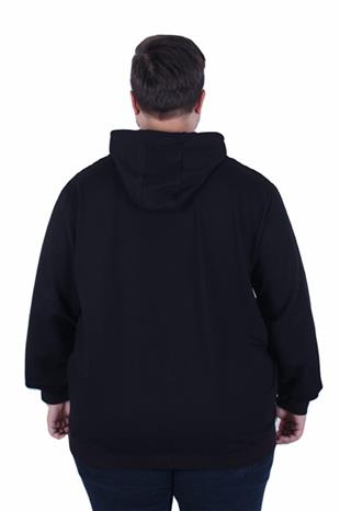 Starbattal Büyük Beden Basic Mevsimlik Fermuarlı Kapüşonlu Sweat 22751 SIYAH