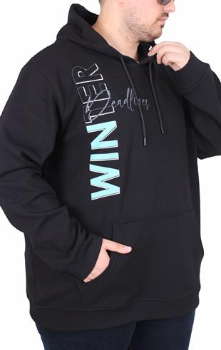 Starbattal Büyük Beden Kapüşonlu Sweat Double Face Winter 25700 SIYAH