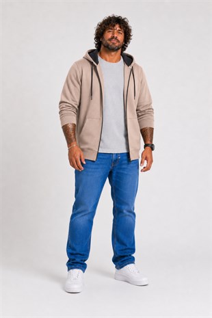 Starbattal Büyük Beden Unisex Kapüşonlu 3ip Sweat 11701 TOPRAK