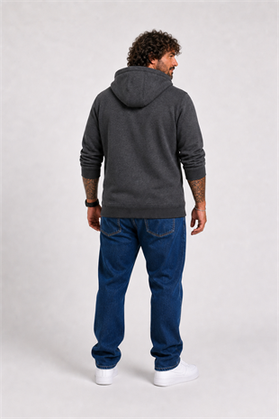 Starbattal Büyük Beden Unisex Kapüşonlu 3ip Sweat 11701 ANTRASİT MELANJ