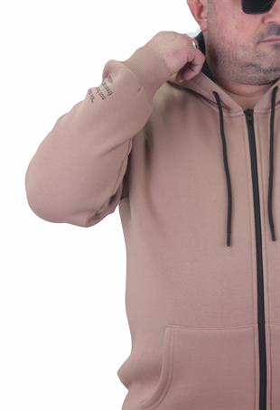 Starbattal Fermuarlı Kapuşonlu Büyük Beden Sweat Freadom 23219 S.KAHVE