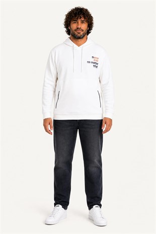 Starbattal Büyük Beden Kapüşonlu Sweat Double Face Never 25706 EKRU