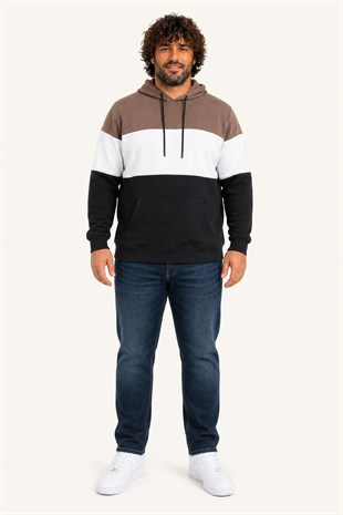 Starbattal Büyük Beden Kapüşonlu 3ip Sweat MG 25725 Vizon