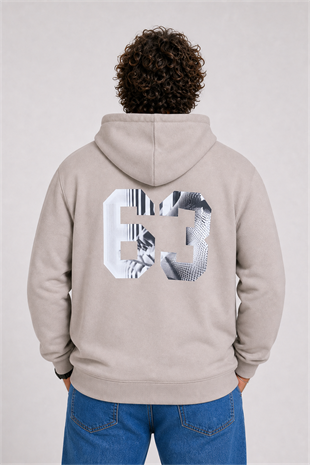 Starbattal Büyük Beden Kapüşonlu Sweat Double Face Sixty Three 25704 BEJ