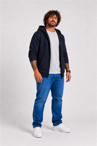 Starbattal Büyük Beden Unisex Kapüşonlu 3ip Sweat 11701 LACIVERT