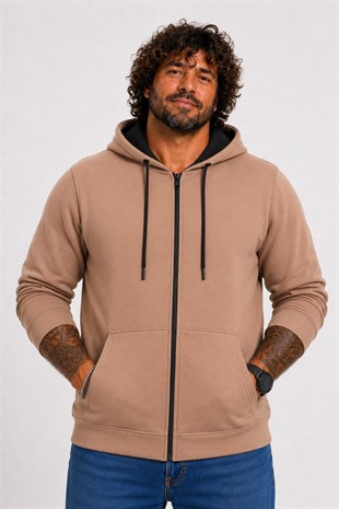 Starbattal Büyük Beden Unisex Kapüşonlu 3ip Sweat 11701 S.KAHVE