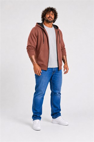 Starbattal Büyük Beden Unisex Kapüşonlu 3ip Sweat 11701 TABA