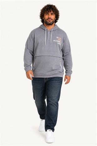 Starbattal Büyük Beden Kapüşonlu Sweat Double Face Never 25706 FUME