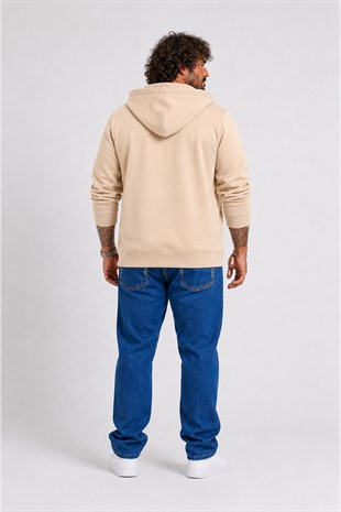 Starbattal Büyük Beden Unisex Kapüşonlu 3ip Sweat 11701 BEJ