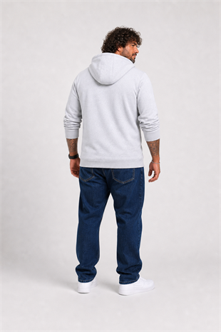 Starbattal Büyük Beden Unisex Kapüşonlu 3ip Sweat 11701 GRI