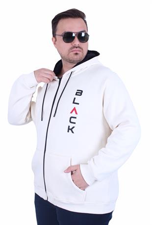 Starbattal Büyük Beden Kapüşonlu Fermuarlı 3ip Sweat Black 25716 BEJ