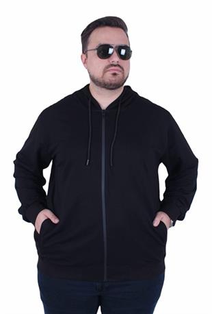 Starbattal Büyük Beden Basic Mevsimlik Fermuarlı Kapüşonlu Sweat 22751 SIYAH