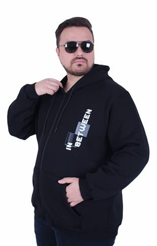 Starbattal Büyük Beden Kapüşonlu Fermuarlı 3ip Sweat İn Between 25717 SIYAH