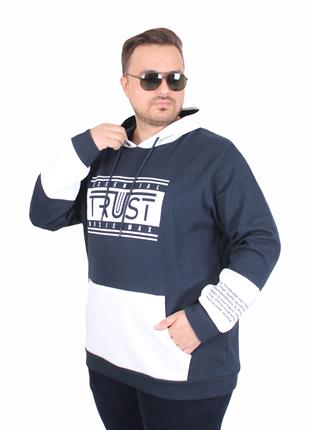 Starbattal Büyük Beden Kapüşonlu Sweat Double Face Trust 25701 LACIVERT