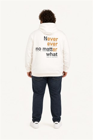 Starbattal Büyük Beden Kapüşonlu Sweat Double Face Never 25706 EKRU