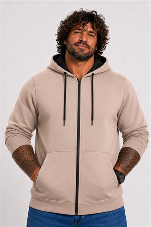Starbattal Büyük Beden Unisex Kapüşonlu 3ip Sweat 11701 TOPRAK