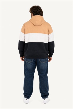 Starbattal Büyük Beden Kapüşonlu 3ip Sweat MG 25725 TABA