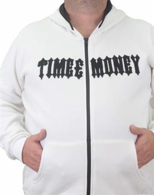 Starbattal Fermuarlı Kapuşonlu Büyük Beden Sweat Time Money 23218 EKRU