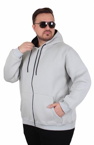 Starbattal Büyük Beden Unisex Kapüşonlu 3ip Sweat 11701 GRI