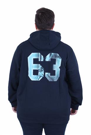 Starbattal Büyük Beden Kapüşonlu Sweat Double Face Sixty Three 25704 LACIVERT