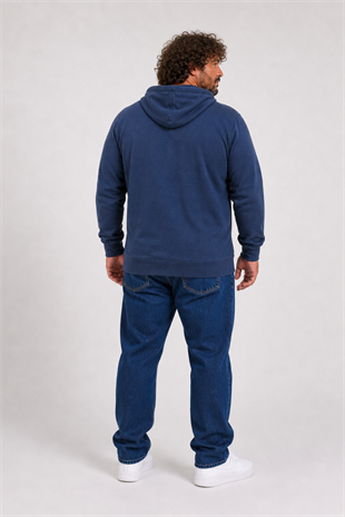 Starbattal Büyük Beden Basic Mevsimlik Fermuarlı Kapüşonlu Sweat 22751 INDIGO